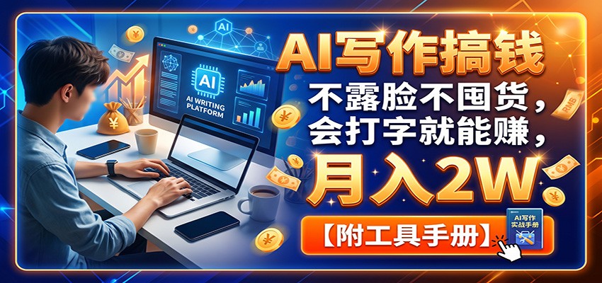 AI写作搞钱：不露脸不囤货，会打字就能赚，月入2W【附工具手册】-91副业网