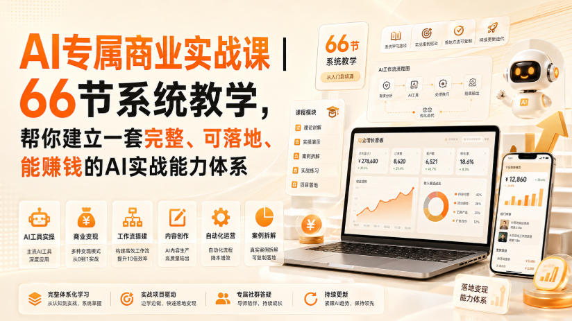 AI专属商业实战课|66节系统教学,帮你建立一套完整、可落地、能賺钱的AI实战能力体系-91副业网