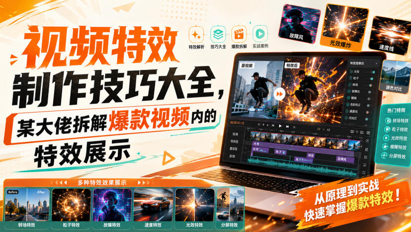 视频特效制作技巧大全,某大佬拆解爆款视频内的特效展示-91副业网