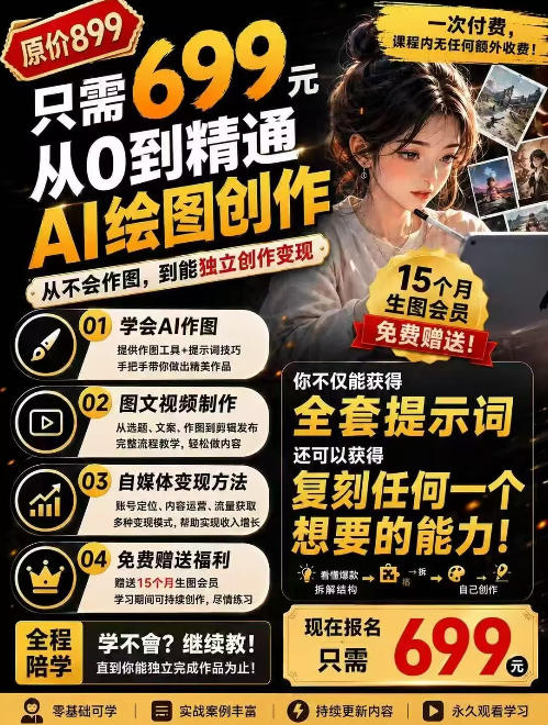 抖音10W粉丝博主的AI绘图教学，从0到精通AI绘图创作，从不会作图到能独立创作变现-91副业网