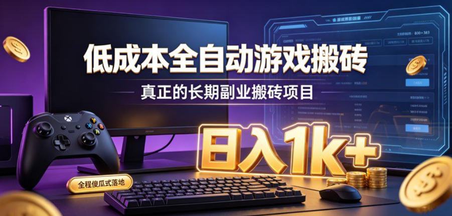 低成本全自动游戏搬砖，真正的长期副业搬砖项目，日入1k+，全程傻瓜式落地【揭秘】-91副业网
