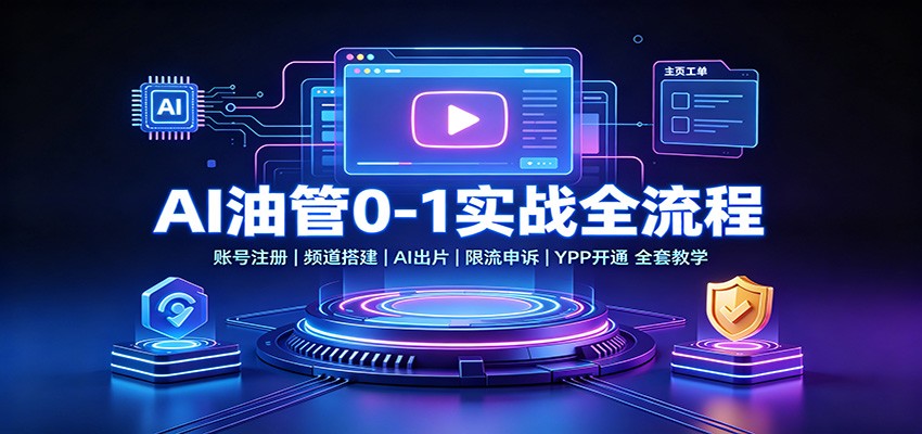 AI油管0-1实战：账号注册频道搭建，AI出片，限流申诉，YPP开通全套教学-91副业网