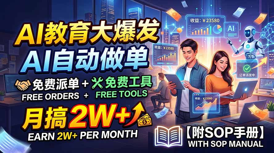 AI教育大爆发，AI自动做单，免费派单+免费工具，月搞2W+【附SOP手册】-91副业网