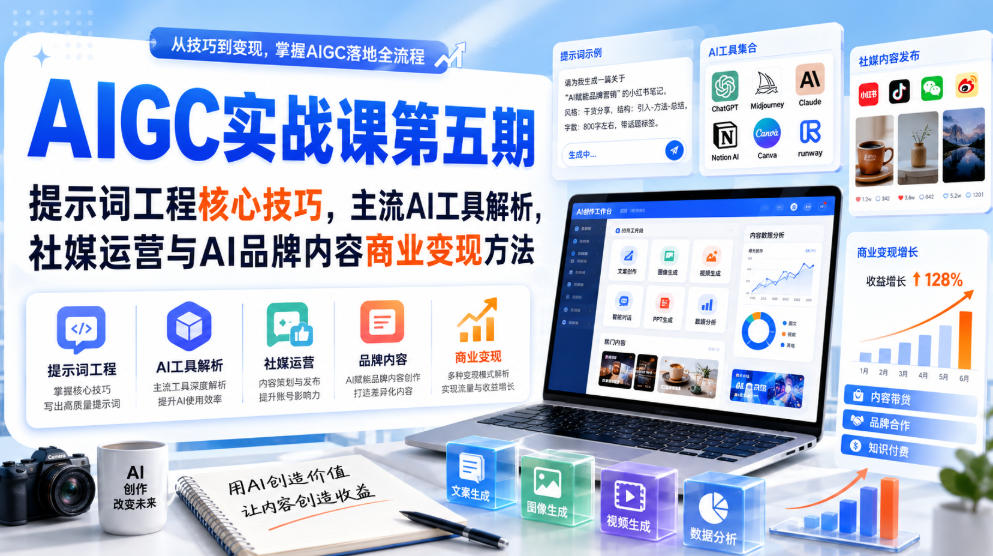 刺猬星球·AIGC实战课第五期，提示词工程核心技巧，主流AI工具解析，社媒运营与AI品牌内容商业变现方法-91副业网