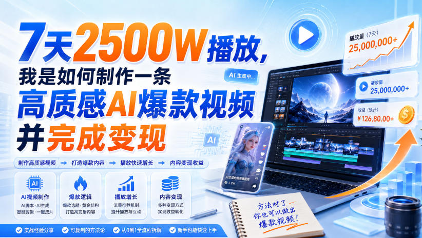 7天2500W播放，我是如何制作一条高质感AI爆款视频并完成变现-91副业网