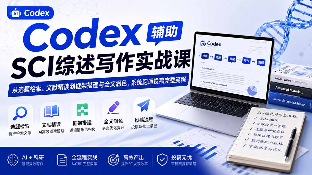 Codex辅助SCI综述写作实战课——从选题检索、文献精读到框架搭建与全文润色，系统跑通投稿完整流程-91副业网