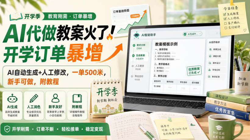 AI代做教案火了！开学订单暴增，AI自动生成+人工修改，一单500米，新手可做，附教程【揭秘】-91副业网