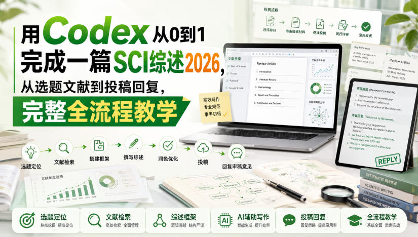 用Codex从0到1完成一篇SCI综述2026，从选题文献到投稿回复，完整全流程教学-91副业网
