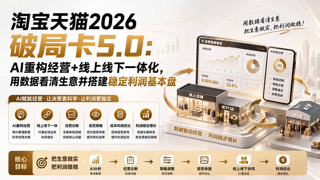 淘宝天猫2026破局卡5.0：AI重构经营+线上线下一体化，用数据看清生意并搭建稳定利润基本盘-91副业网