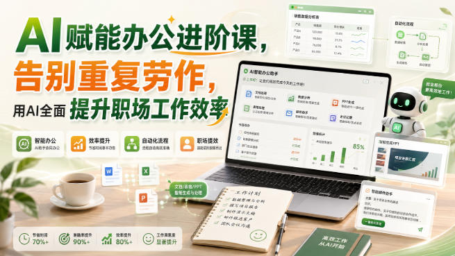 AI赋能办公进阶课，告别重复劳作，用AI全面提升职场工作效率-91副业网