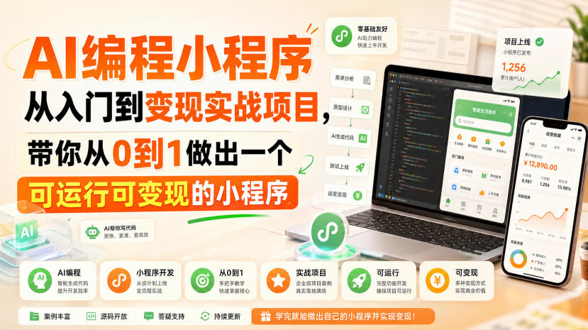 AI编程小程序从入门到变现实战项目，带你从0到1做出一个可运行可变现的小程序-91副业网