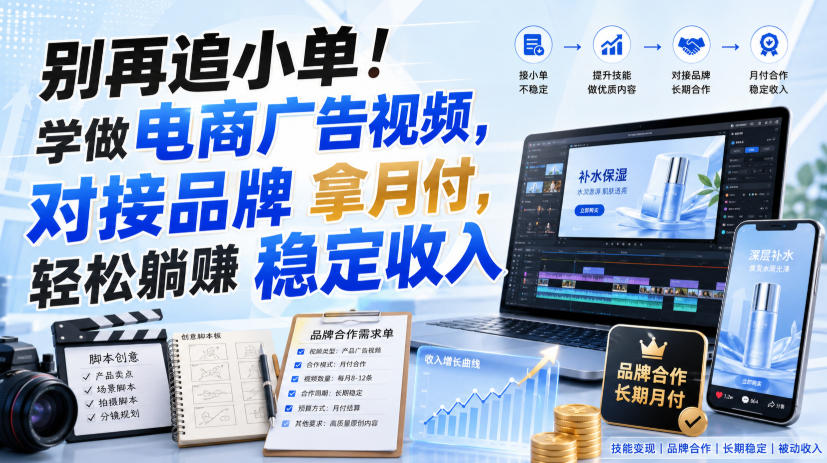 别再追小单！学做电商广告视频，对接品牌拿月付，轻松躺賺稳定收入【原创双语字幕】-91副业网