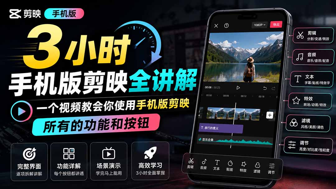 3小时手机版剪映全讲解，一个视频教会你使用手机版剪映，所有的功能和按钮-91副业网