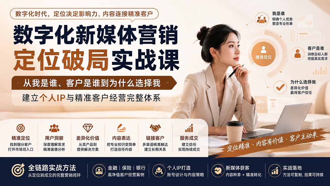 数字化新媒体营销定位破局实战课:从我是谁、客户是谁到为什么选择我,建立个人IP与精准客户经营完整体系-91副业网