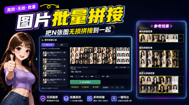 图片批量拼接，把N张图无损拼接到一起，支持横向、竖向、自定义等功能-91副业网