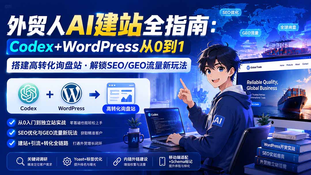 外贸人AI建站全指南：Codex+WordPress从0到1·搭建高转化询盘站·解锁SEO/GEO流量新玩法-更新8月-91副业网