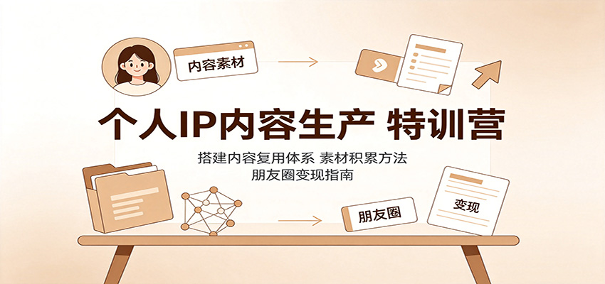 个人IP内容生产特训营:搭建内容复用体系,素材积累方法,朋友圈变现指南-91副业网