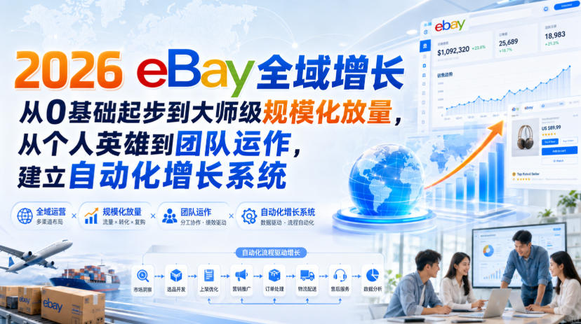 2026 eBay全域增长，从0基础起步到大师级规模化放量，从个人英雄到团队运作，建立自动化增长系统-91副业网