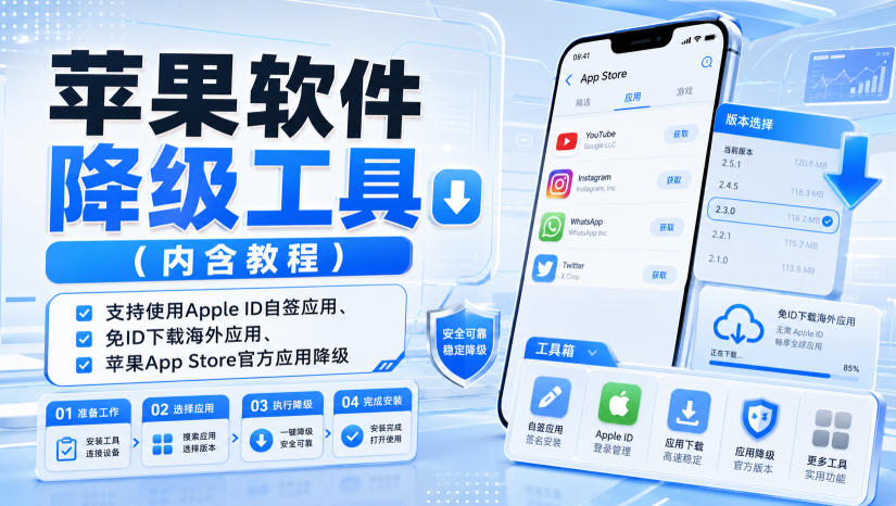 苹果软件降级工具(内含教程)，支持使用Apple ID自签应用、免ID下载海外应用、苹果App Store官方应用降级等-91副业网