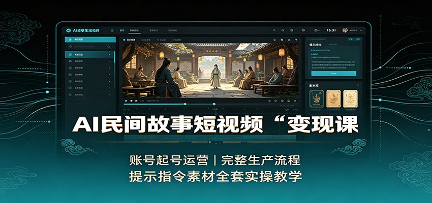 AI民间故事短视频变现课：账号起号运营，完整生产流程，提示指令素材全套实操教学-91副业网