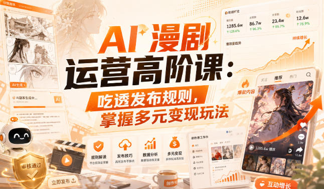 AI漫剧运营高阶课：吃透发布规则，掌握多元变现玩法-91副业网
