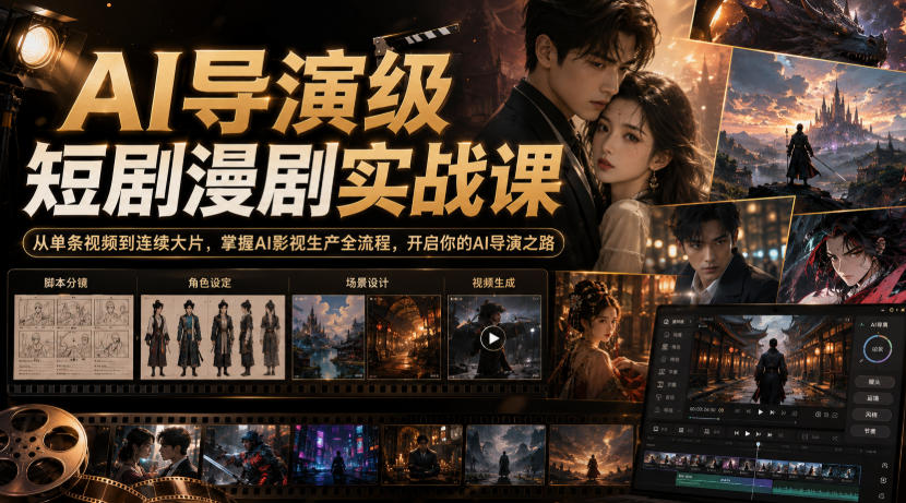 AI导演级短剧漫剧实战课，从单条视频到连续大片，掌握AI影视生产全流程，开启你的AI导演之路!-91副业网