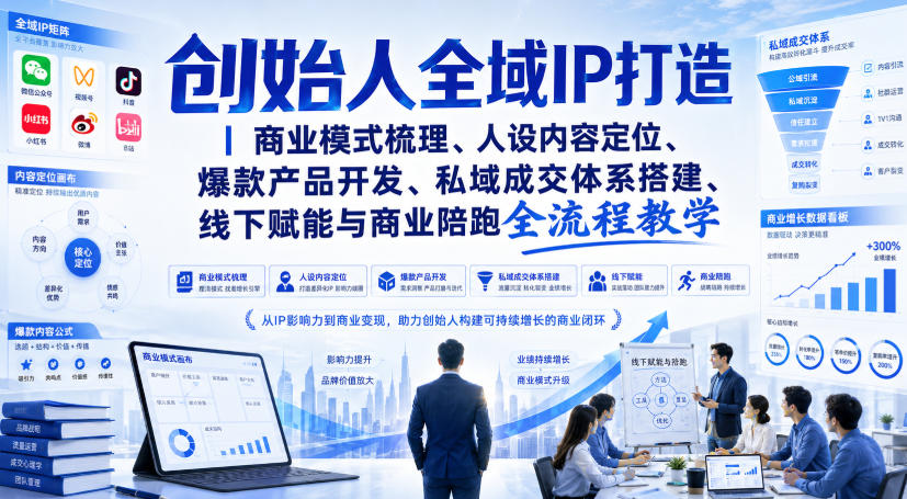 创始人全域IP打造｜商业模式梳理、人设内容定位、爆款产品开发、私域成交体系搭建、线下赋能与商业陪跑全流程教学-91副业网