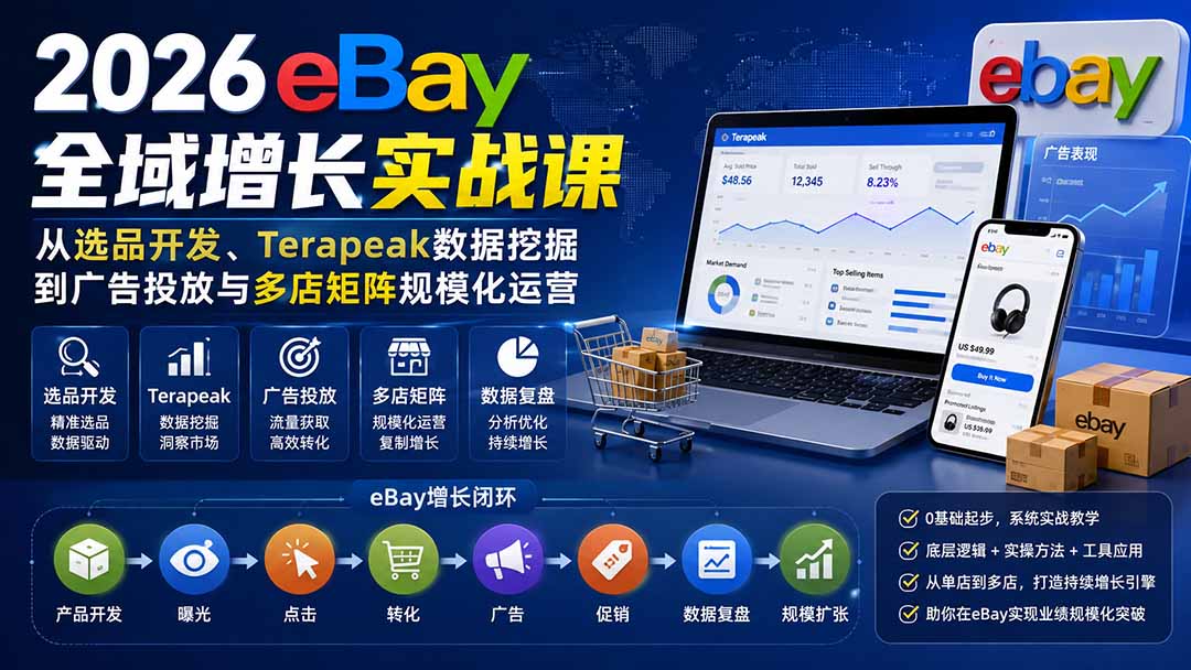 2026-Vincent eBay全域增长实战课-无水印：从选品开发、Terapeak数据挖掘到广告投放与多店矩阵规模化运营-91副业网
