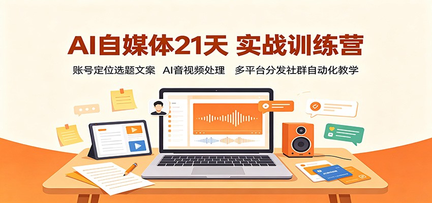 AI自媒体21天实战训练营：账号定位选题文案，AI音视频处理，多平台分发社群自动化教学-91副业网