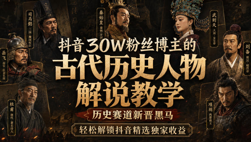 抖音30W粉丝博主的古代历史人物解说教学,历史赛道新晋黑马,轻松解锁抖音精选独家收益-91副业网