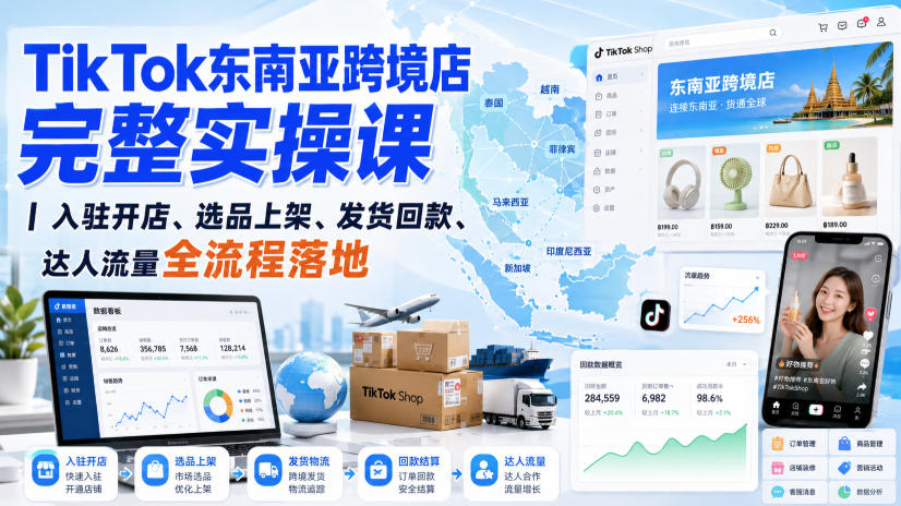 TikTok东南亚跨境店完整实操课｜入驻开店、选品上架、发货回款、达人流量全流程落地-91副业网