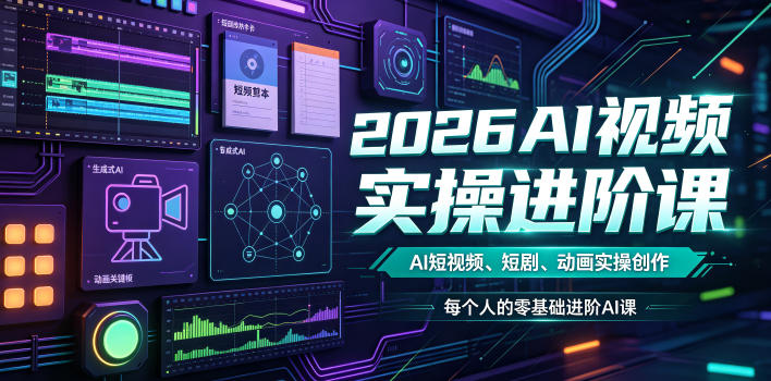 2026AI视频实操进阶课，AI短视频、短剧、动画实操创作，每个人的零基础进阶ai课(更新0825)-91副业网