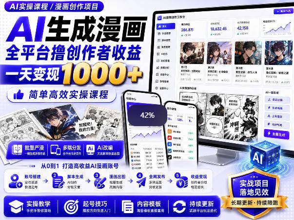 AI生成漫画全平台撸创作者收益内部课程，实操最高单日变现1k+-91副业网