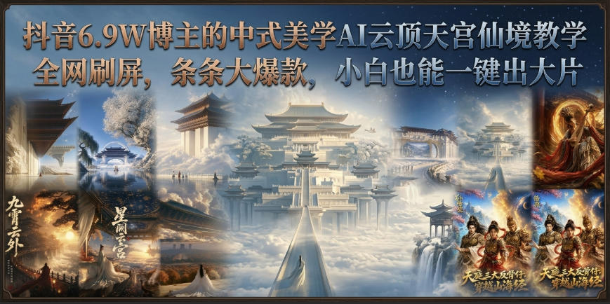 抖音6.9W博主的中式美学AI云顶天宫仙境教学,全网刷屏,条条大爆款,小白也能一键出大片-91副业网