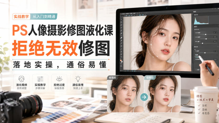 PS人像摄影修图液化课,拒绝无效修图,落地实操,通俗易懂-91副业网
