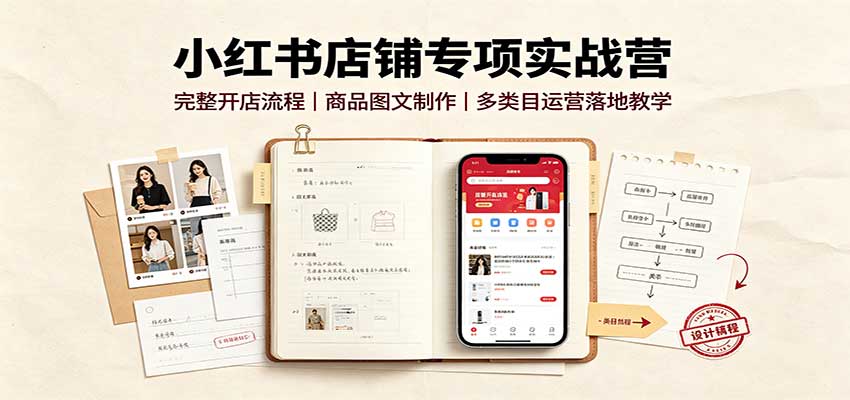小红书店铺专项实战营：完整开店流程，商品图文制作，多类目运营落地教学-91副业网