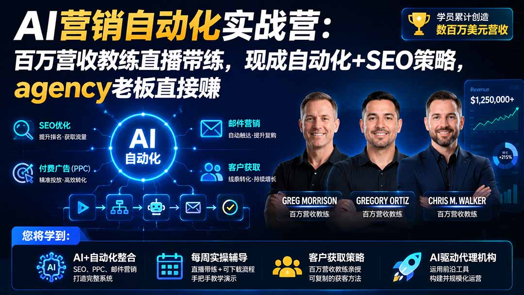 AI营销自动化实战营：百万营收教练直播带练，现成自动化+SEO策略，agency老板直接赚【原创双语字幕】-91副业网