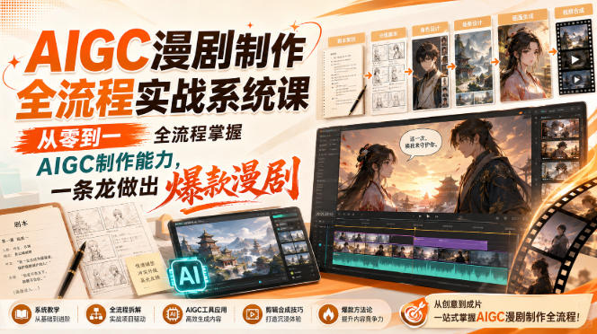 AIGC漫剧制作全流程实战系统课，从零到一全流程掌握AIGC制作能力，一条龙做出爆款漫剧-91副业网
