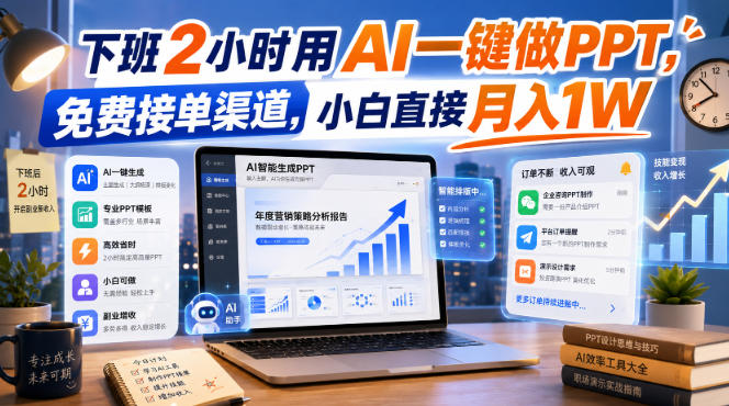 下班2小时用AI一键做PPT，免费接单渠道，小白直接月入1W【揭秘】-91副业网