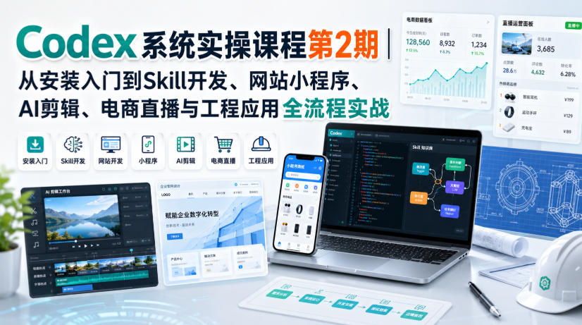 Codex系统实操课程第2期｜从安装入门到Skill开发、网站小程序、AI剪辑、电商直播与工程应用全流程实战-91副业网