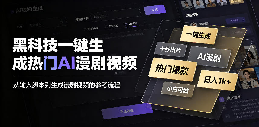 黑科技一键生成热门AI漫剧视频，十秒钟即可搞定，小白也能日入1k+【揭秘】-91副业网