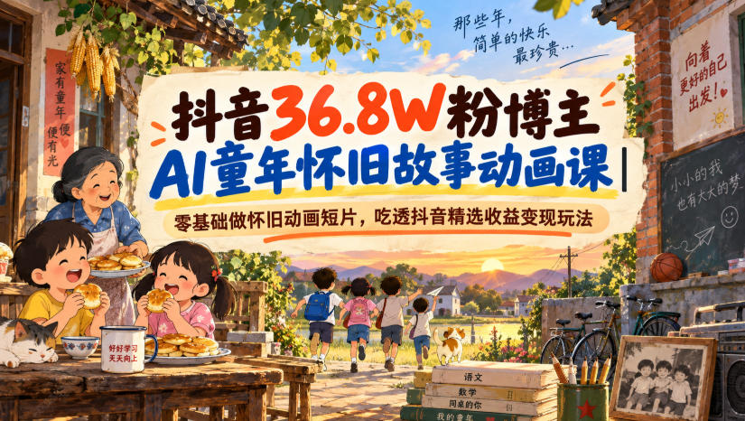 抖音36.8W粉博主AI童年怀旧故事动画课｜零基础做怀旧动画短片，吃透抖音精选收益变现玩法-91副业网