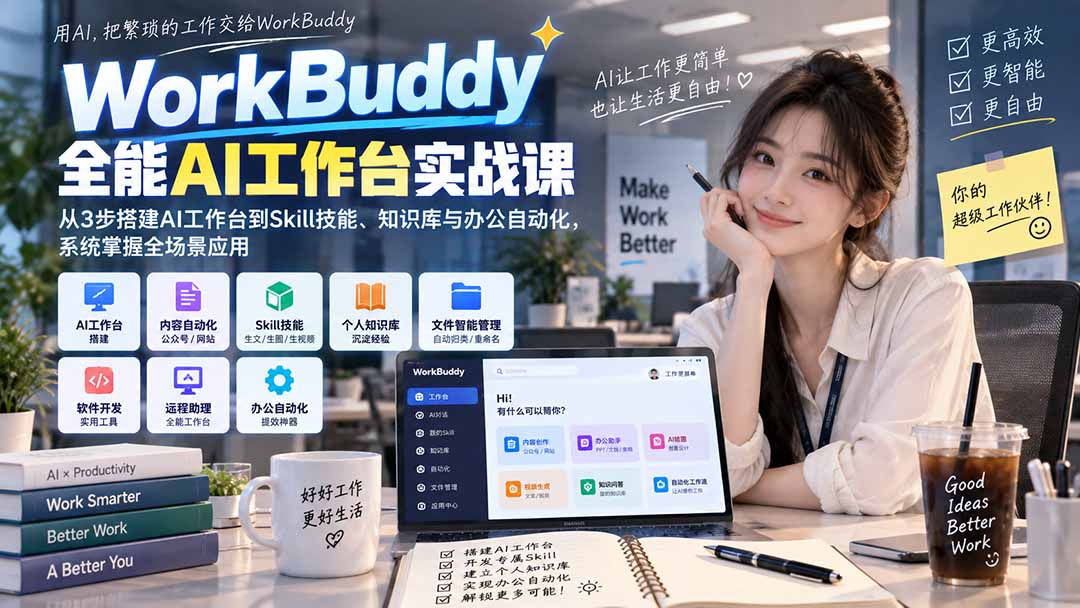 WorkBuddy全能AI工作台实战课：从3步搭建AI工作台到Skill技能、知识库与办公自动化，系统掌握全场景应用-91副业网