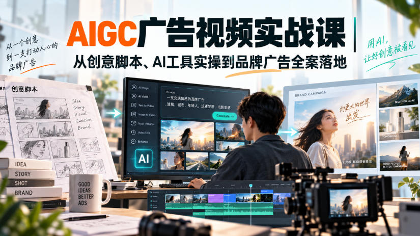 AIGC广告视频实战课｜从创意脚本、AI工具实操到品牌广告全案落地-91副业网