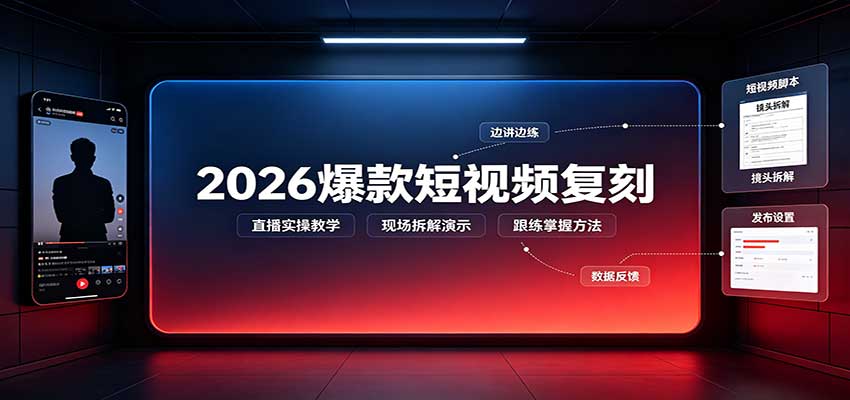 2026爆款短视频复刻:直播实操教学,配套文字文档掌握全流程-91副业网