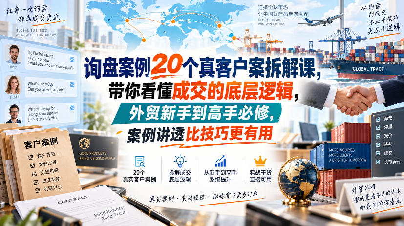询盘案例20个真客户案拆解课,带你看懂成交的底层逻辑,外贸新手到高手必修,案例讲透比技巧更有用-91副业网