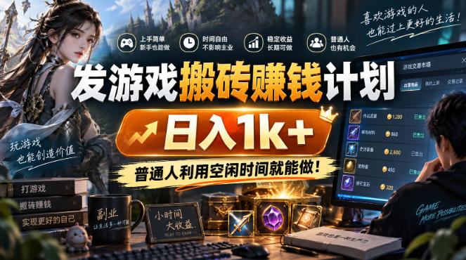 发游戏搬砖賺钱计划,日入1k+,普通人利用空闲时间就能做!【揭秘】-91副业网