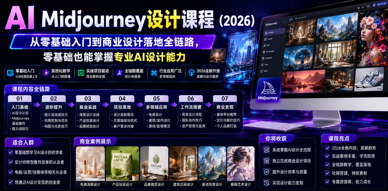 AI Midjourney设计课程(2026),从零基础入门到商业设计落地全链路,零基础也能掌握专业AI设计能力(更新0913)-91副业网