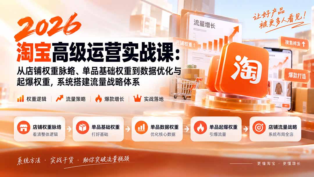 2026淘宝高级运营实战课:从店铺权重脉络、单品基础权重到数据优化与起爆权重,系统搭建流量战略体系-91副业网