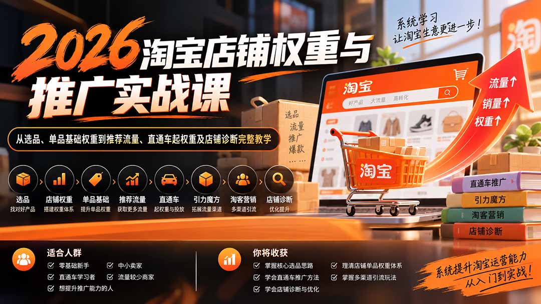 2026淘宝店铺权重与推广实战课:从选品、单品基础权重到推荐流量、直通车起权重及店铺诊断完整教学-91副业网